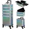 Rolling Makeup Train Case Cosmetic Trolley 4 in 1 Large Capacity Makeup Travel Case with Key Wheels Salon Barber Case Traveling