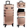 Rolling Makeup Train Case Cosmetic Trolley 4 in 1 Large Capacity Makeup Travel Case with Key Wheels Salon Barber Case Traveling