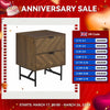 Two-Drawer Herringbone Bedside Table Home Cabinet Bedroom Storage Brown