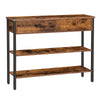 Rustic Brown Modern Console Table With 2 Drawers - Hallway Sofa Entryway Storage, Particleboard & Metal Frame Easy Assembly