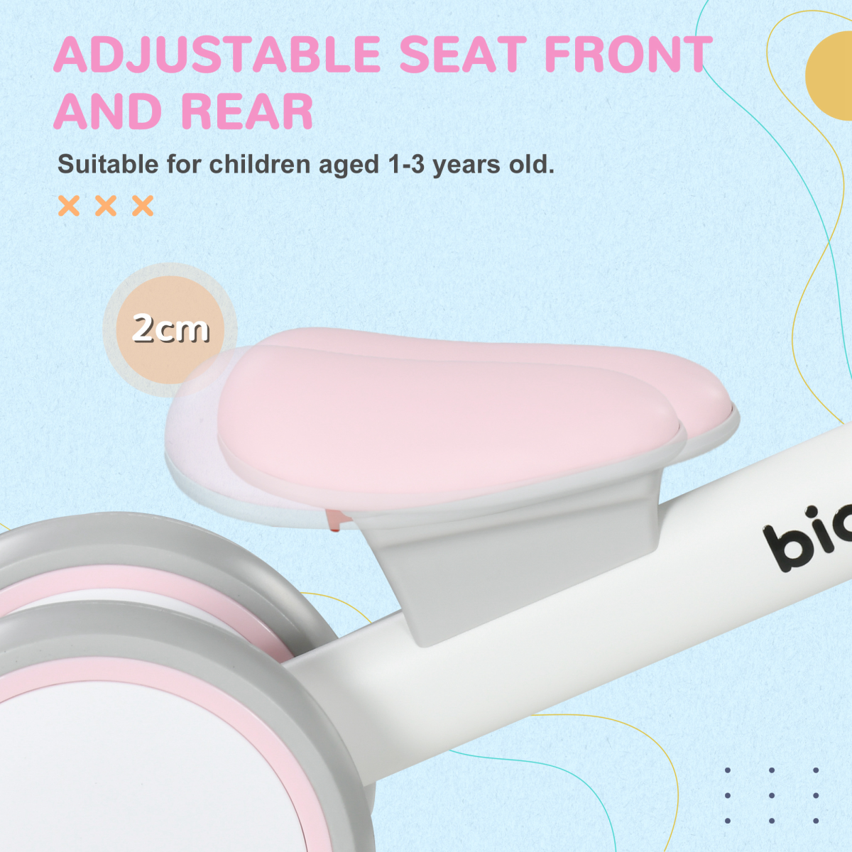 AIYAPLAY Kids Balance Bike for 1-3 Years Old with Adjustable Seat, Pink