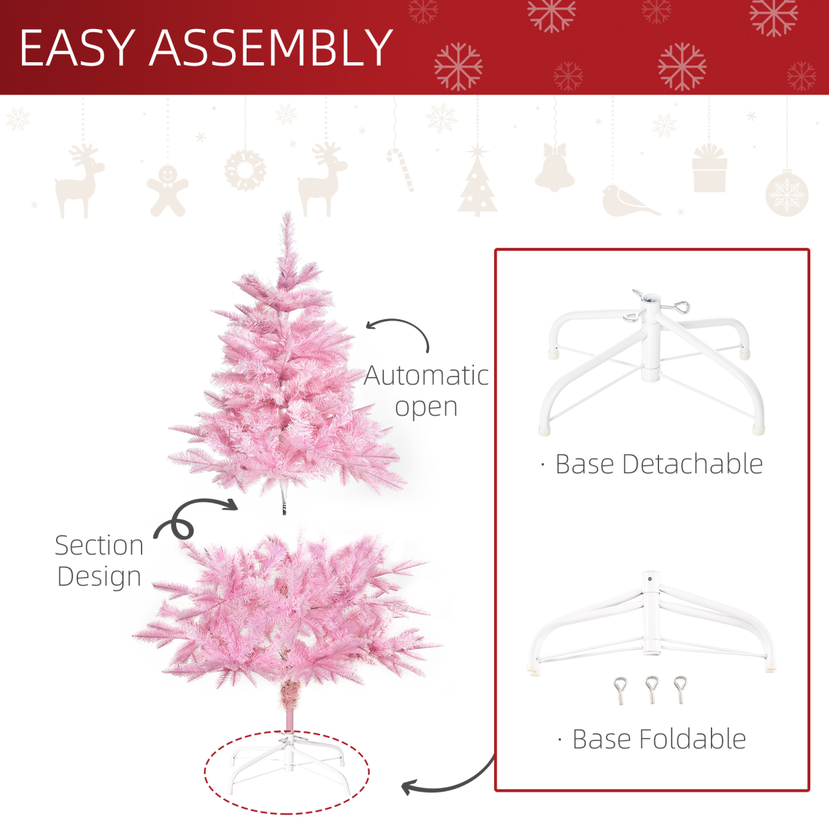 4FT Artificial Christmas Tree - Automatic open - Christmas Pink