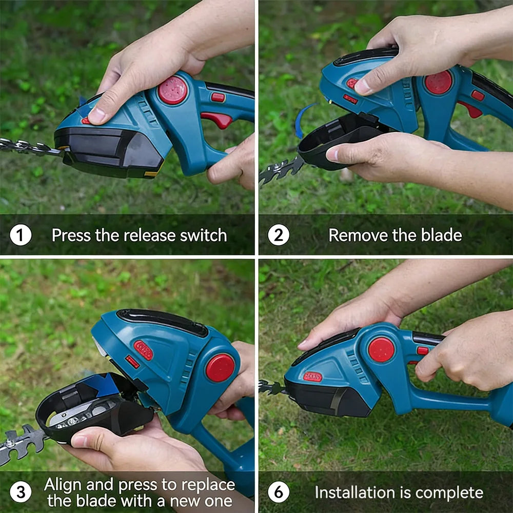 2-in-1 Cordless Hedge Trimmer & Grass Shears 24V Handheld Electric Shrub Trimmer with 90° Rotating Head 30cm+10cm Blades Dual Safety Switch Lightweight 2.4lbs Garden Tool
