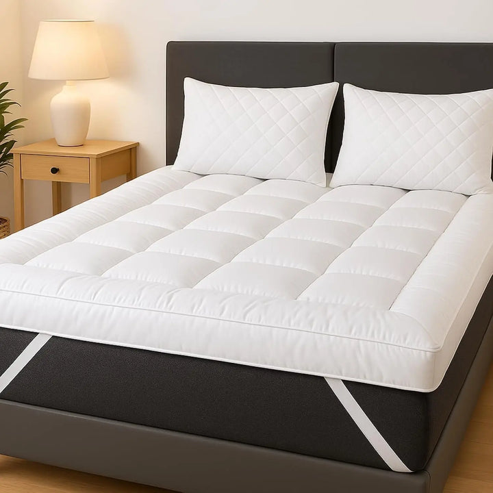 10cm Extra Thick Mattress Topper Hotel Quality Quilted Mattress Pad Ultra Soft Microfiber Filled Deep Comfort Support with Elastic Corner Straps