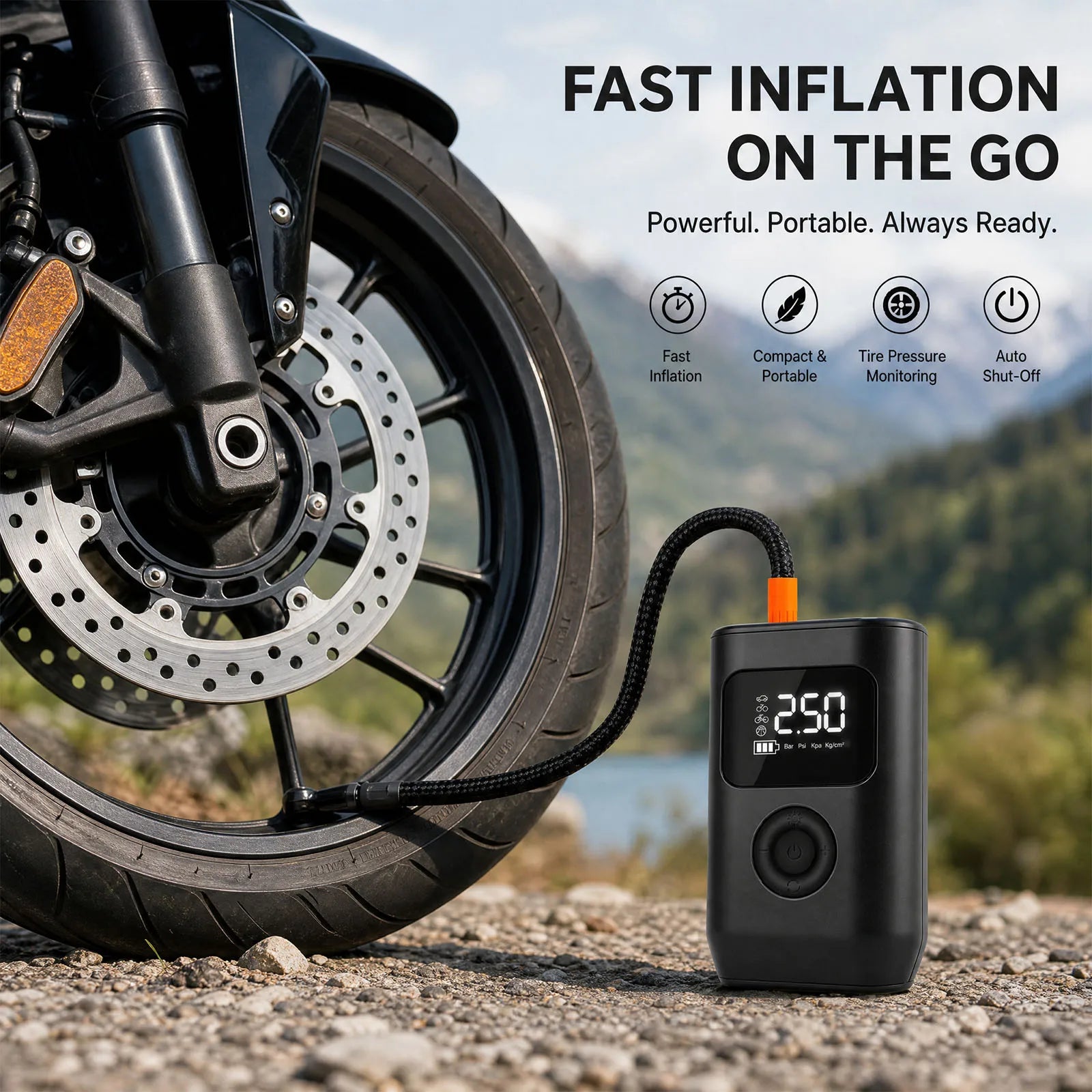 Portable Cordless Electric Air Pump 150PSI Smart Digital Tire Inflator with LED Light Quick Inflation & Auto Stop for Car Motorcycle Bicycle Ball