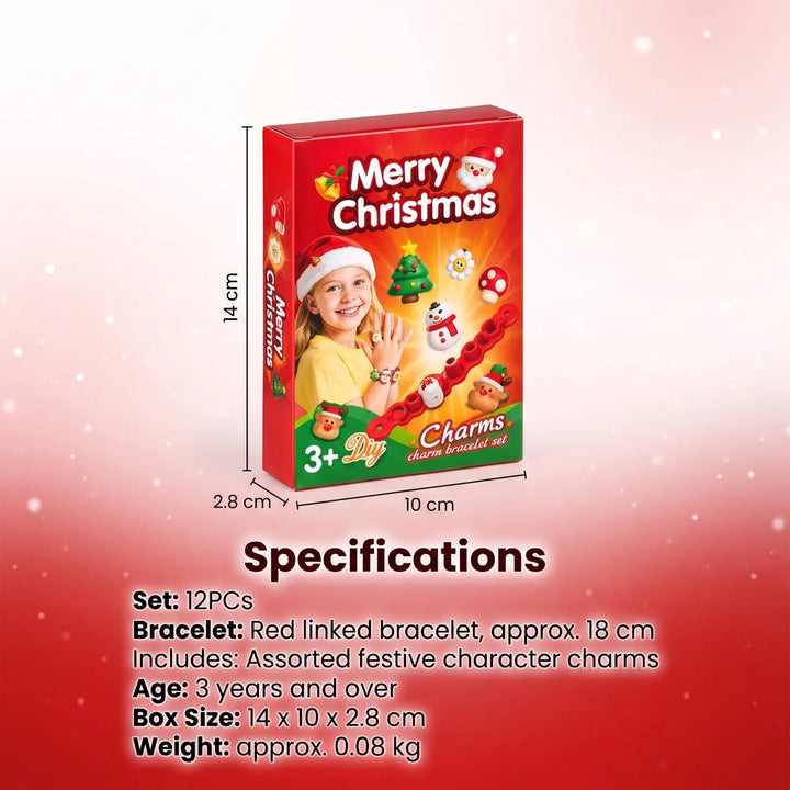 Christmas Charm Bracelet Making Kit for Kids, Festive DIY Jewellery Craft Set with Santa Snowman Christmas Tree Charms