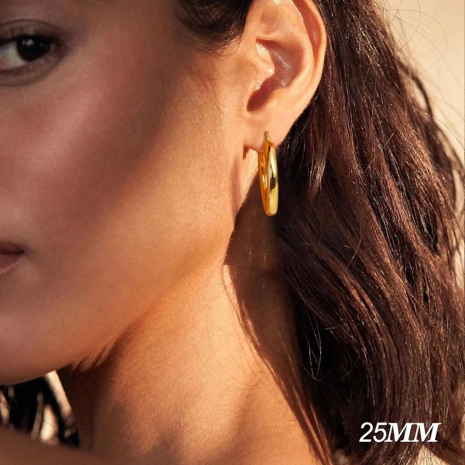 1 Pairs 14K Gold Plated Chunky Hollow Tube Hoop Earring Set with 925 Sterling Silver Posts, Hypoallergenic Lightweight 4mm Thick Large Statement Hoops, Multi Sizes 25/30/40/50/60/70mm, Trendy Piercing Jewellery for Women
