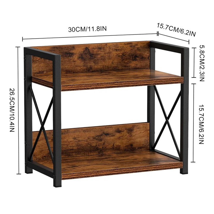 2 Tier Multifunctional Storage Rack Kitchen Spice Jars Shelf Metal Wood Countertop Organizer Stand for Pantry Bathroom Vanity Desktop