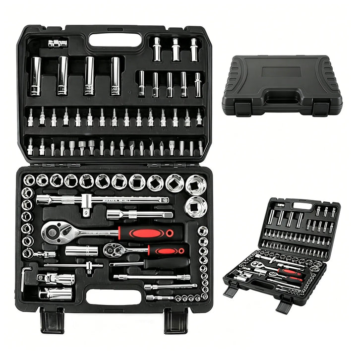 94 Piece 1/2" & 1/4" Drive Socket Set Ratchet Wrench Screwdriver Bits Tool Kit Heavy Duty for Home DIY Garage Car Repair Mechanical Maintenance UK