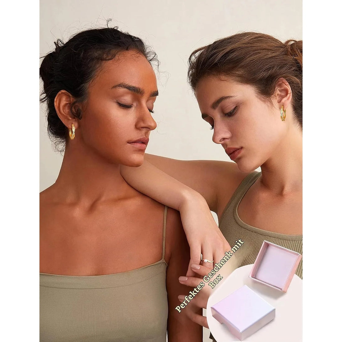 1 Pairs Gold Plated Twisted Creole Hoop Earring Set with 925 Sterling Silver Posts, Sparkly Cubic Zirconia Dainty Hoops in Small Medium Large Sizes, Lightweight Hypoallergenic Piercing Jewellery for Women, Versatile Stackable