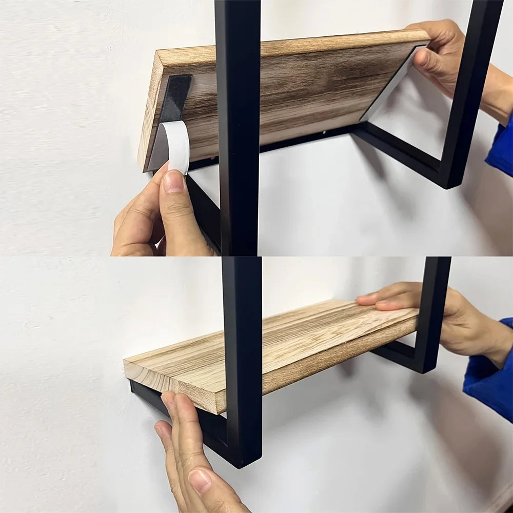 2-Tier Bathroom Towel Rack Wall Mounted Wooden Metal Towel Storage Organizer with Shelf Towel Holder for Home Bathroom Space Saving