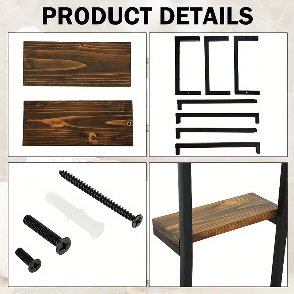 2-Tier Bathroom Towel Rack Wall Mounted Wooden Metal Towel Storage Organizer with Shelf Towel Holder for Home Bathroom Space Saving