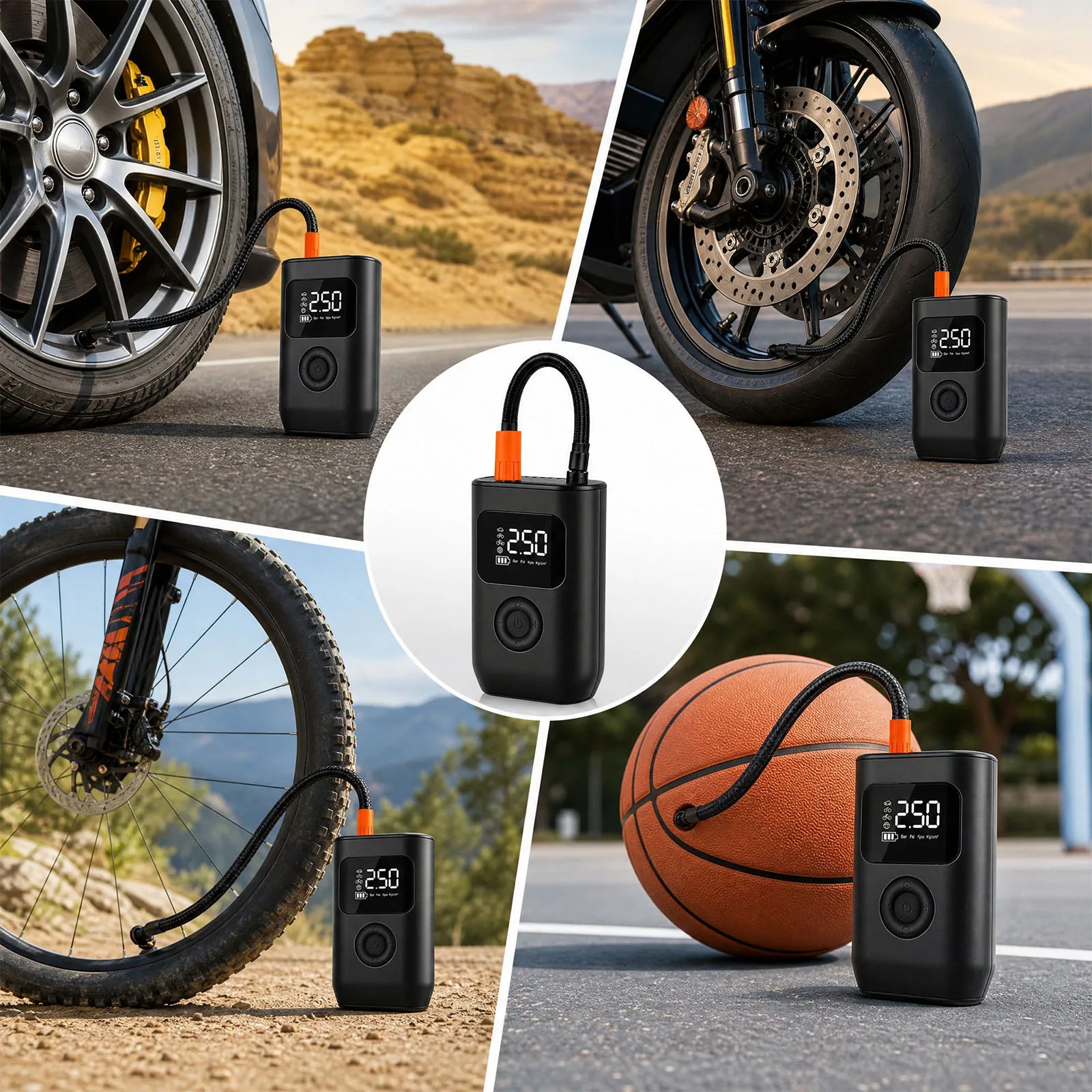 Portable Cordless Electric Air Pump 150PSI Smart Digital Tire Inflator with LED Light Quick Inflation & Auto Stop for Car Motorcycle Bicycle Ball