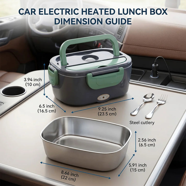 Electric Lunch Box 1.5L Portable Car Food Warmer Heated Bento Box with Stainless Steel 12V/24V Container for Car Truck Travel
