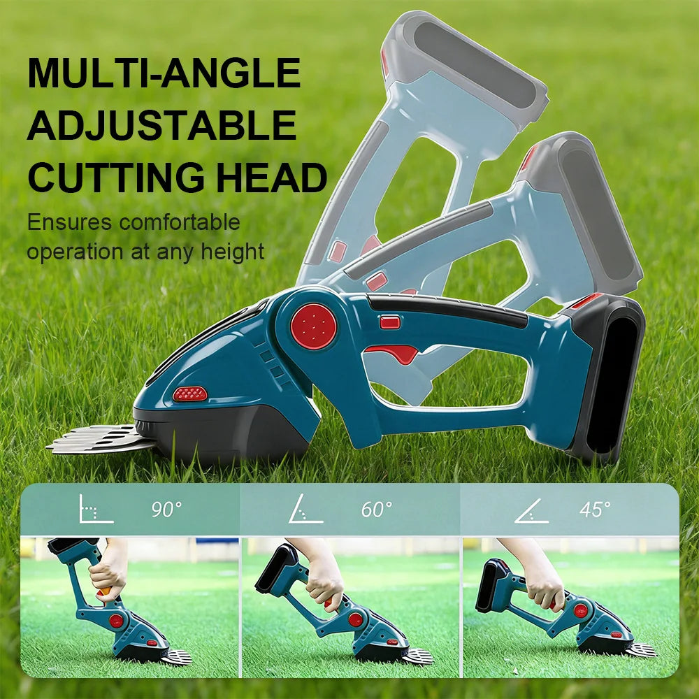 2-in-1 Cordless Hedge Trimmer & Grass Shears 24V Handheld Electric Shrub Trimmer with 90° Rotating Head 30cm+10cm Blades Dual Safety Switch Lightweight 2.4lbs Garden Tool