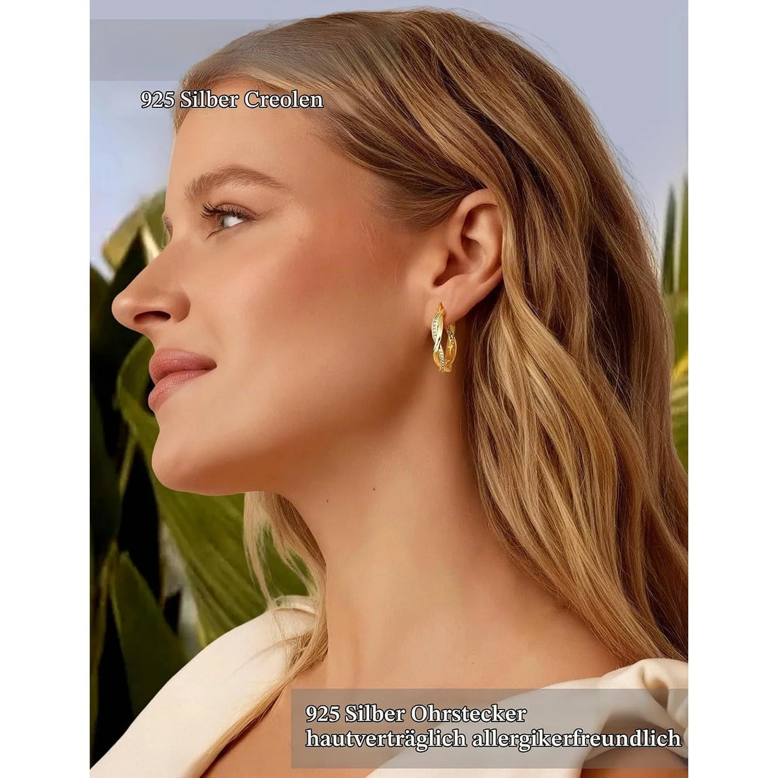 1 Pairs Gold Plated Twisted Creole Hoop Earring Set with 925 Sterling Silver Posts, Sparkly Cubic Zirconia Dainty Hoops in Small Medium Large Sizes, Lightweight Hypoallergenic Piercing Jewellery for Women, Versatile Stackable