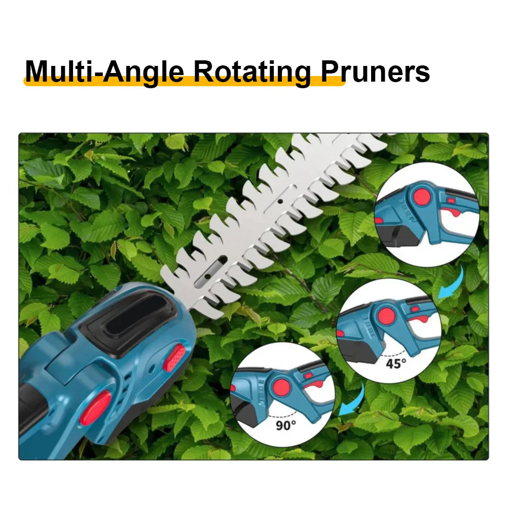2-in-1 Cordless Hedge Trimmer & Grass Shears 24V Handheld Electric Shrub Trimmer with 90° Rotating Head 30cm+10cm Blades Dual Safety Switch Lightweight 2.4lbs Garden Tool