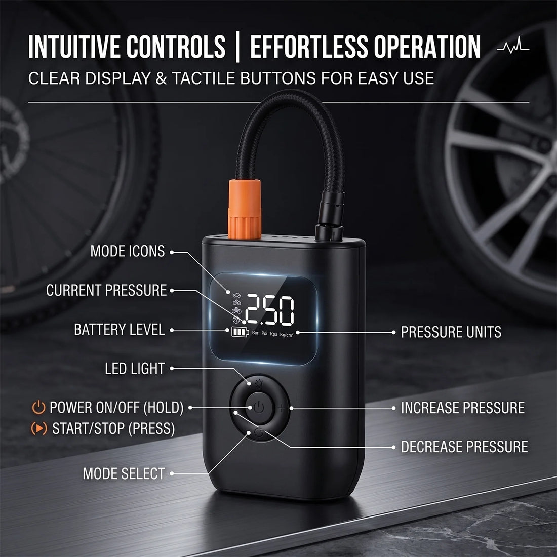 Portable Cordless Electric Air Pump 150PSI Smart Digital Tire Inflator with LED Light Quick Inflation & Auto Stop for Car Motorcycle Bicycle Ball
