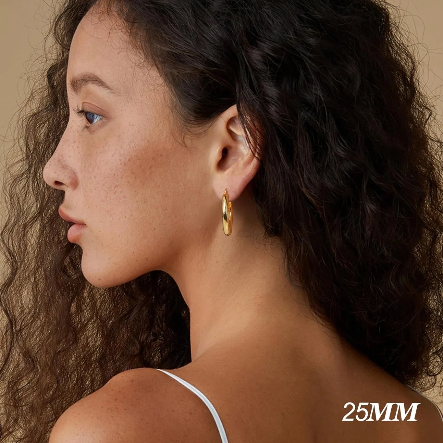 1 Pairs 14K Gold Plated Chunky Hollow Tube Hoop Earring Set with 925 Sterling Silver Posts, Hypoallergenic Lightweight 4mm Thick Large Statement Hoops, Multi Sizes 25/30/40/50/60/70mm, Trendy Piercing Jewellery for Women