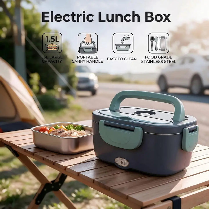 Electric Lunch Box 1.5L Portable Car Food Warmer Heated Bento Box with Stainless Steel 12V/24V Container for Car Truck Travel