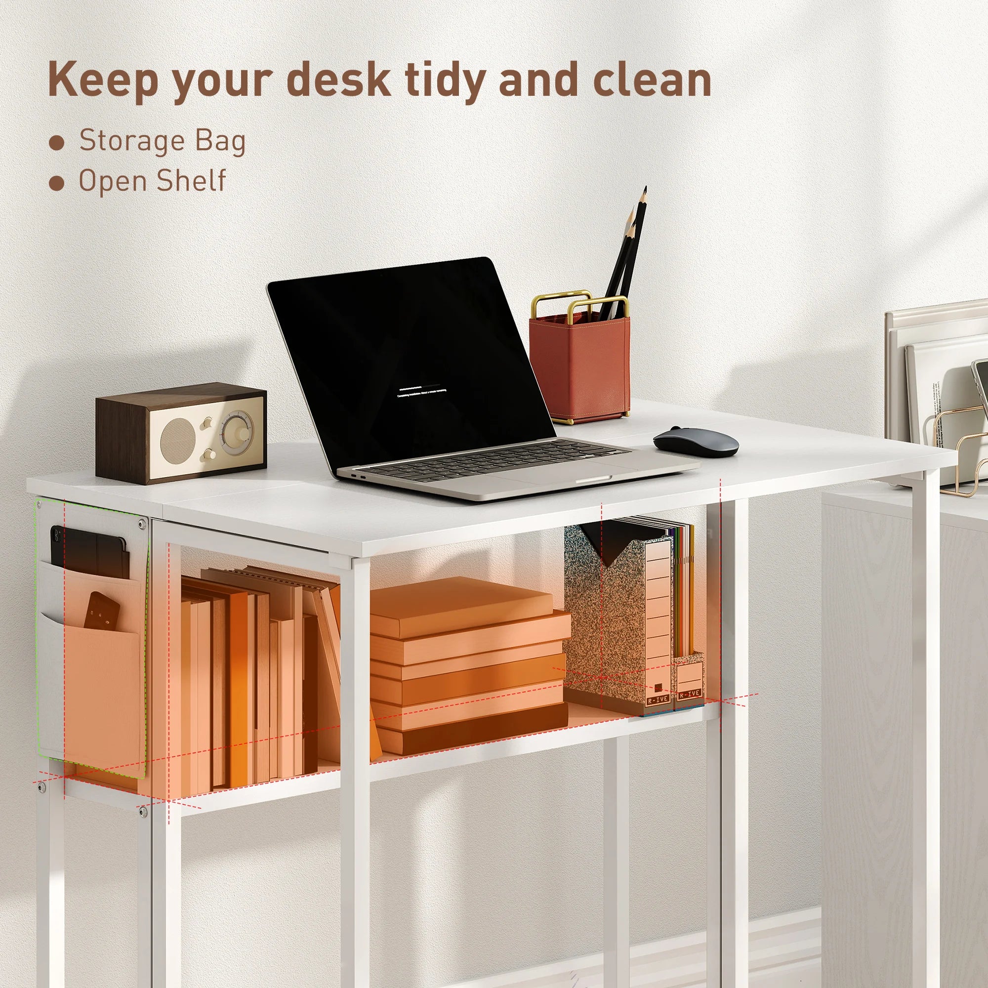 HOMCOM 80 cm Foldable Computer Desk on Wheels for Small Spaces White