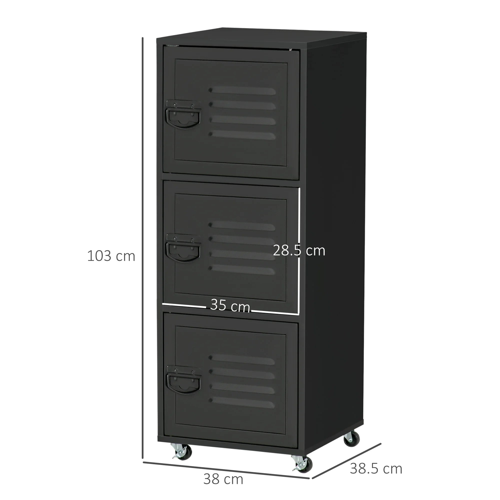 Rolling Storage Cabinet 3-Tier Mobile File Cabinet with Wheels Black
