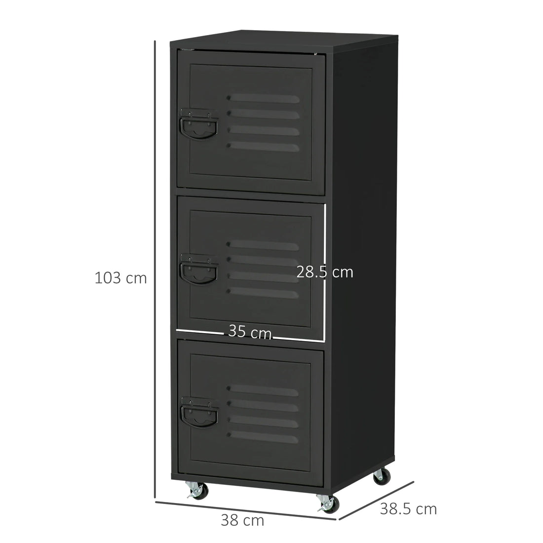 Rolling Storage Cabinet 3-Tier Mobile File Cabinet with Wheels Black