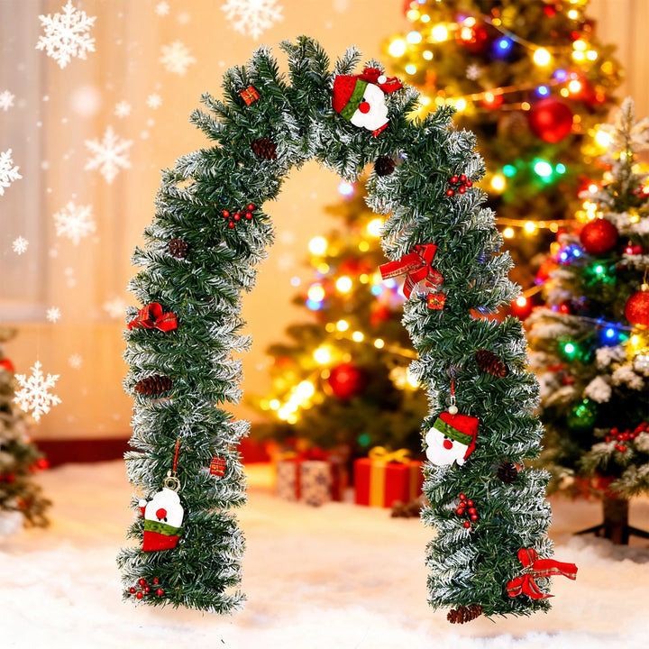 Premium PVC 2.7m Pre Lit LED Christmas Garland Fireplace Wreath Pendant 50 Warm White Lights Pine Cones Stars for Home Decor