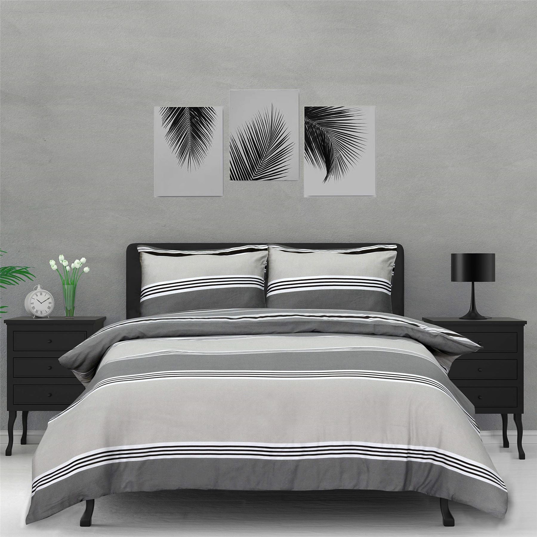 BANDED STRIPE GREY DUVET SET SB