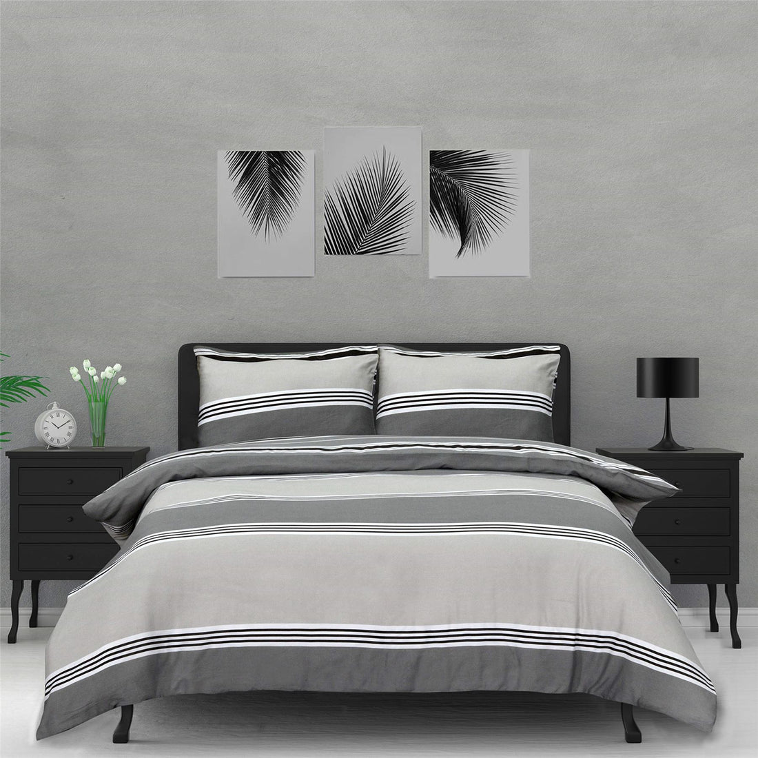 BANDED STRIPE GREY DUVET SET SB