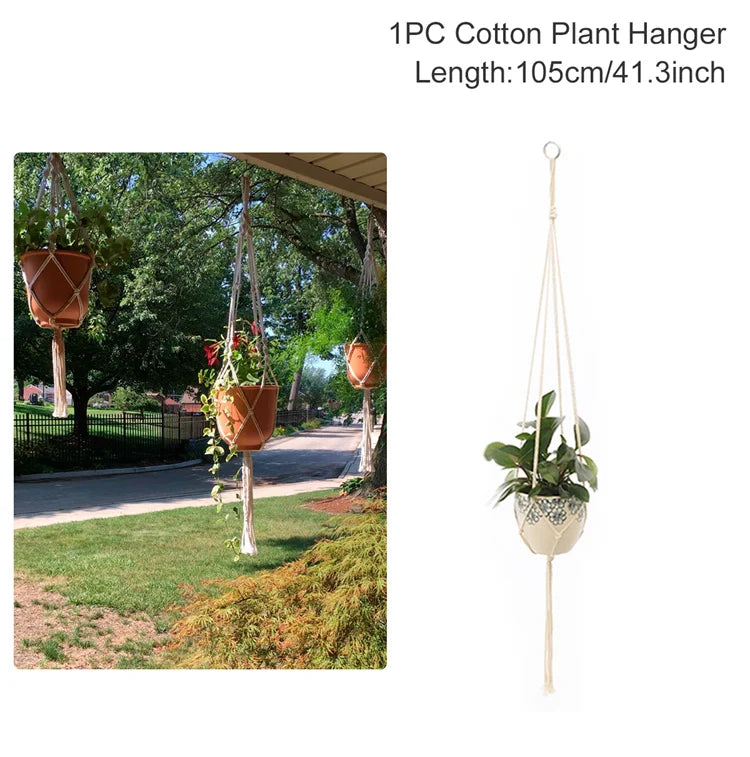Macrame Handmade Plant Hanger Baskets Flower Pots Holder Balcony Hanging Planter Basket Decor Lifting Rope Home Garden Supplies