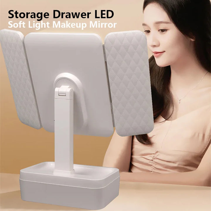 LED Drawer Type Makeup Mirror with 180° Rotation, HD Large Mirror Surface, 97% Daylight Color Rendering & Integrated Storage