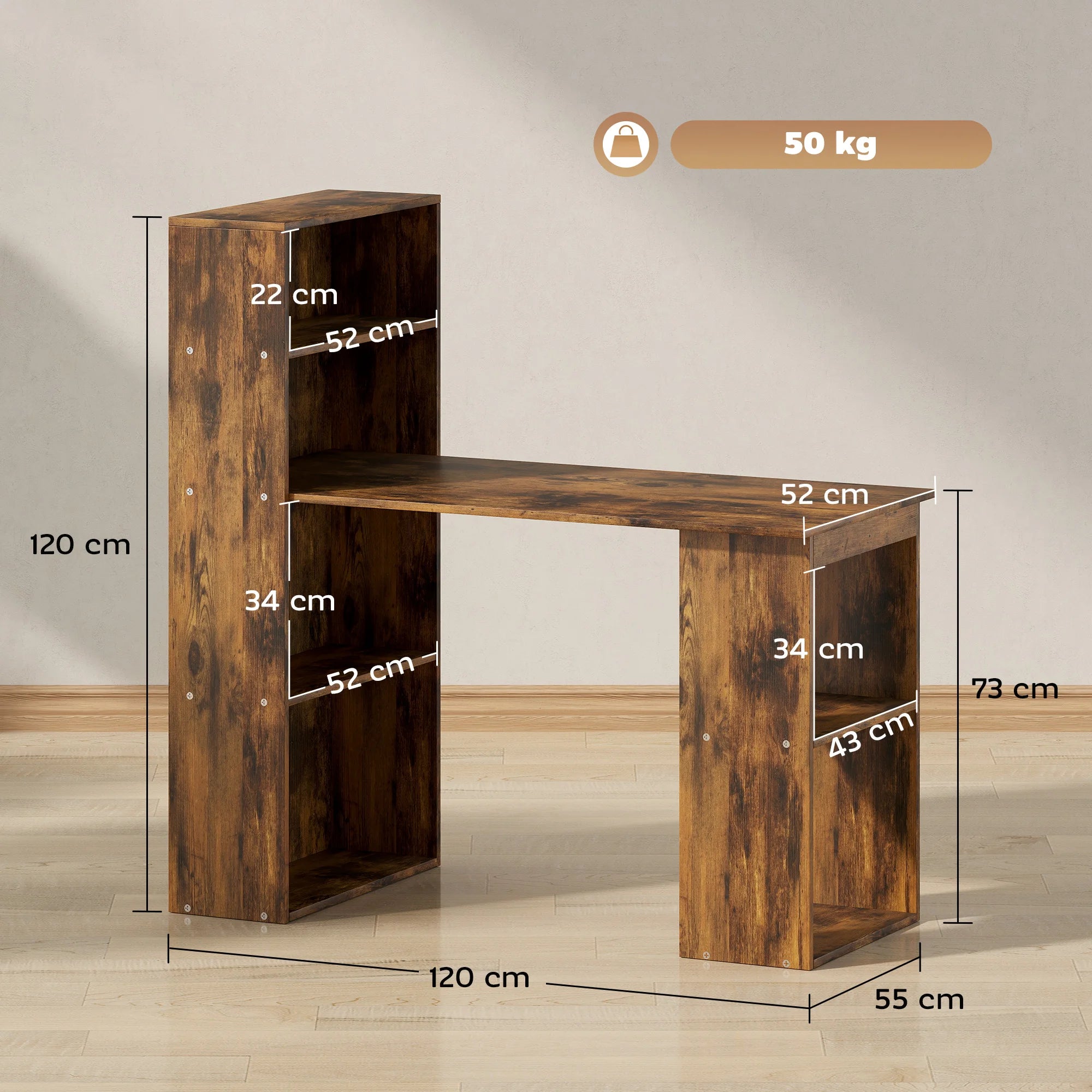 HOMCOM 120cm Computer Desk Bookshelf Writing Table 6 Shelves