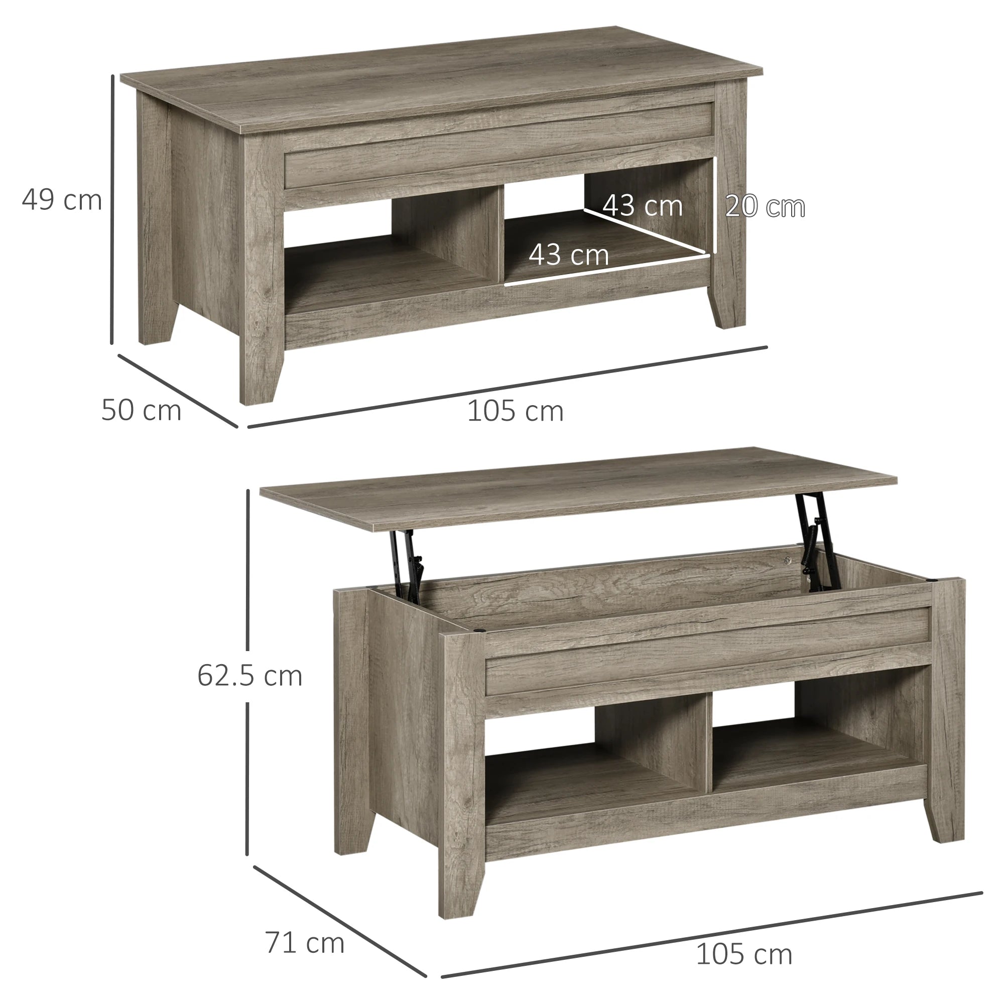 Lift Top Coffee Table w/  Hidden Storage Compartment & Shelves Oak