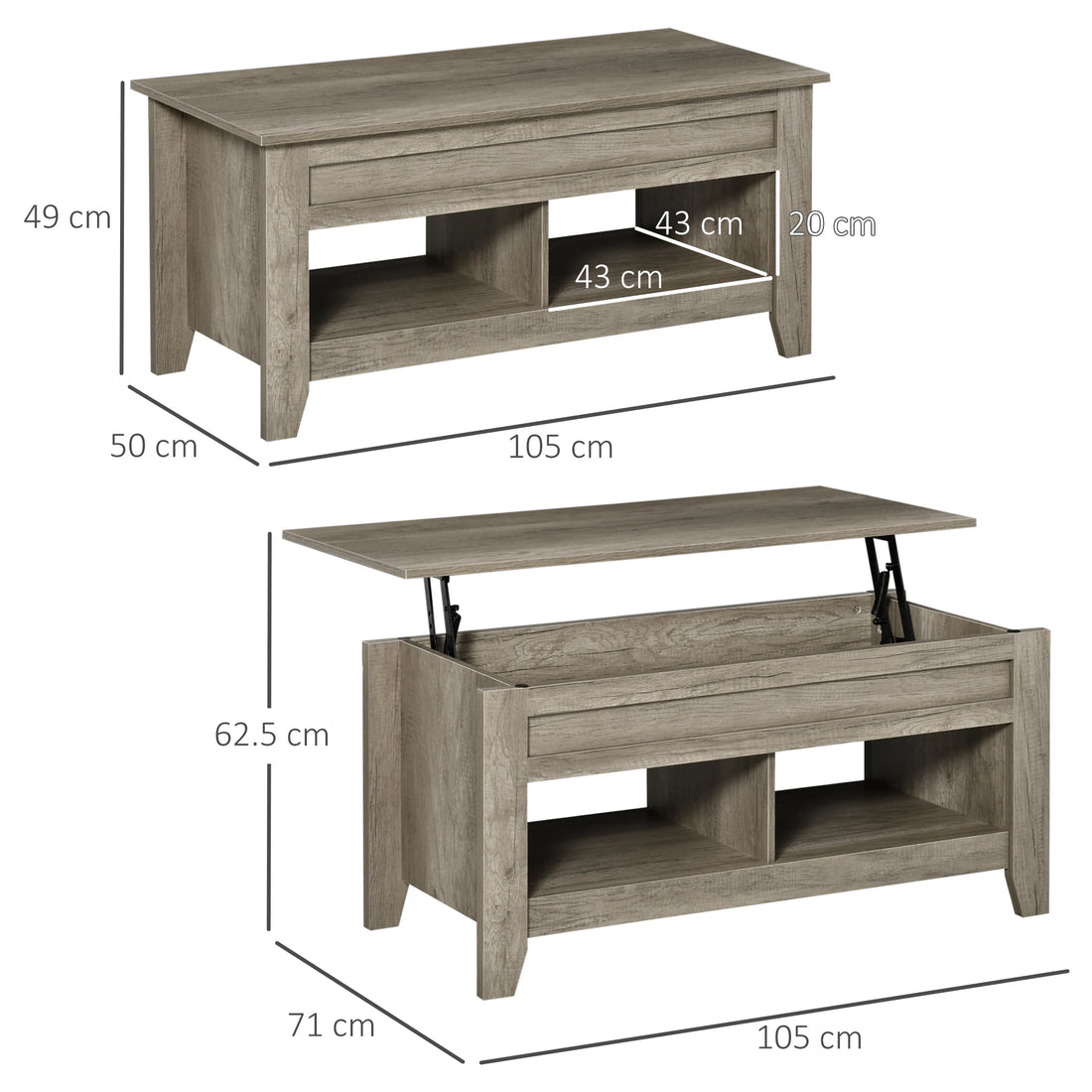 Lift Top Coffee Table w/  Hidden Storage Compartment & Shelves Oak