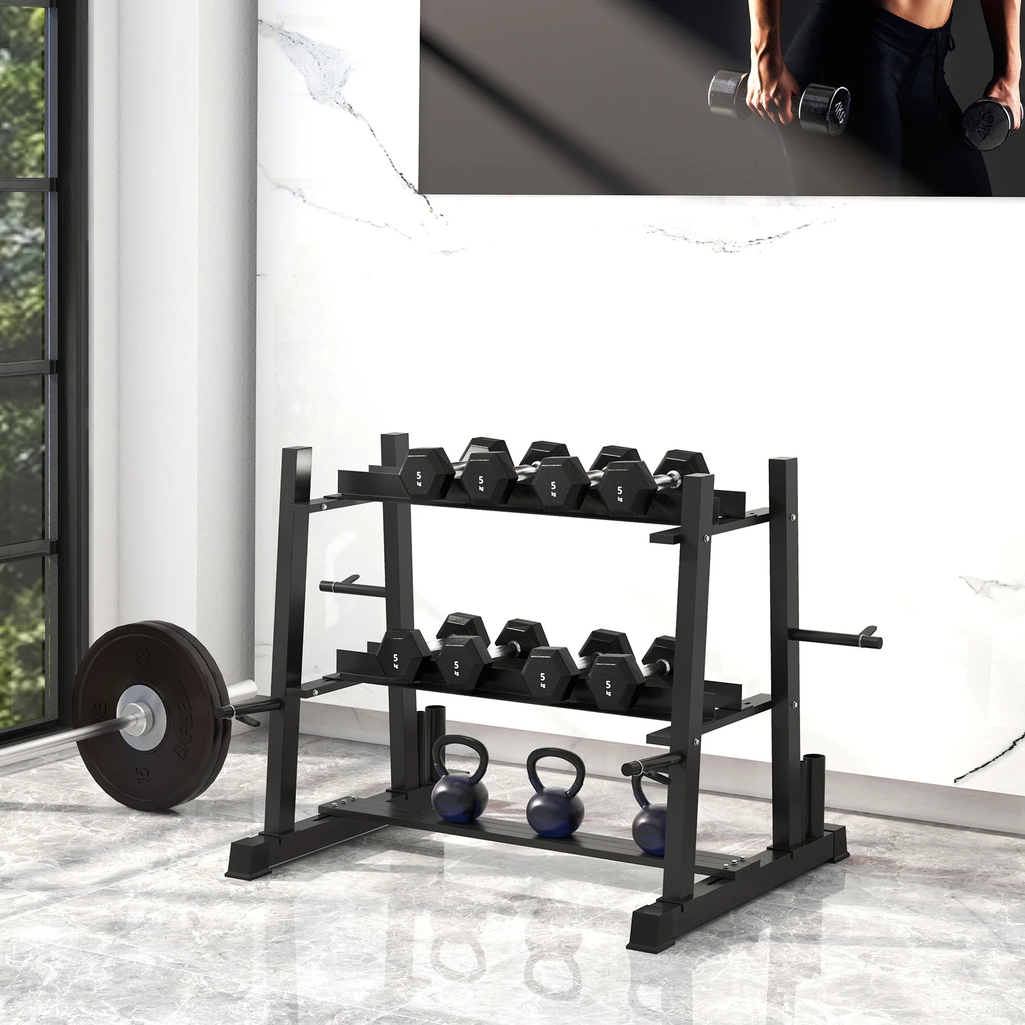SPORTNOW 3-Tier Dumbbell Rack, Versatile Weight Rack w/ 4 Weight Rods (Rack Only)