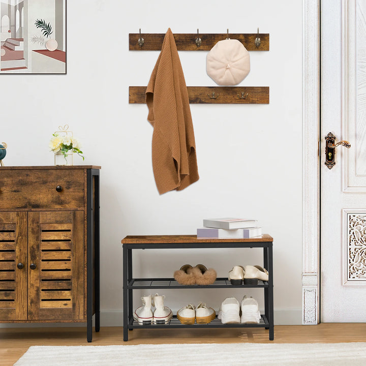 HOOBRO Coat Rack Shoe Bench Set Entryway Shoe Rack With Coat 9 Hooks Hall Tree Wall Coat Hat Bag Hanging Organizer For Entrance