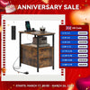 Bedside Table with Charging Station for Living Room, Rustic Brown