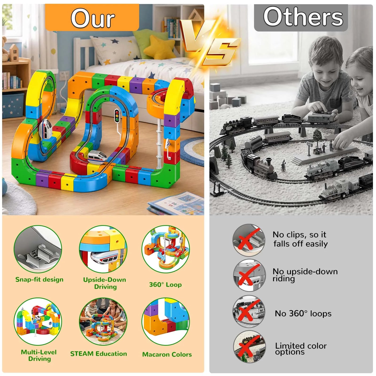 123PCS Magical Track Train STEM Educational Toys USB Rechargeable 3D Building Tracks Cube Rails DIY Assembly Toy Christmas Birthday Gift for Kids Age 3+