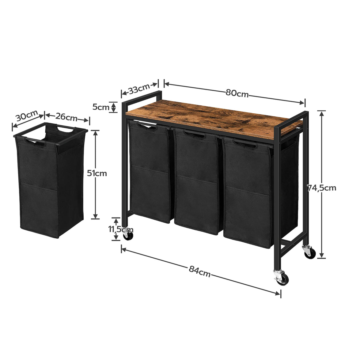 HOOBRO Laundry Basket 3 Compartments Laundry Sorter 3 × 40 L Laundry Hamper with Lid Laundry Trolley on Wheels Washing Baskets