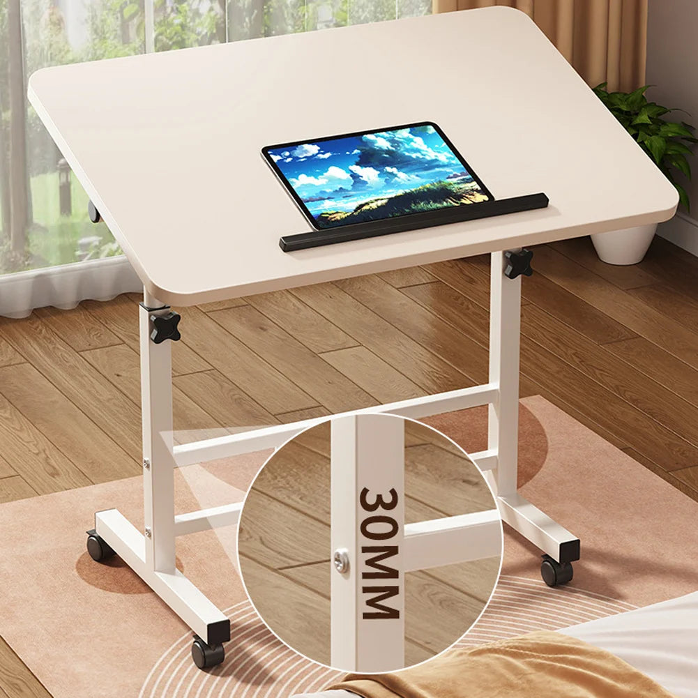 Mobile Stand Up Desk with Wheels Small Computer Desk Adjustable Height Laptop Desk White Standing Table Home Office Desks