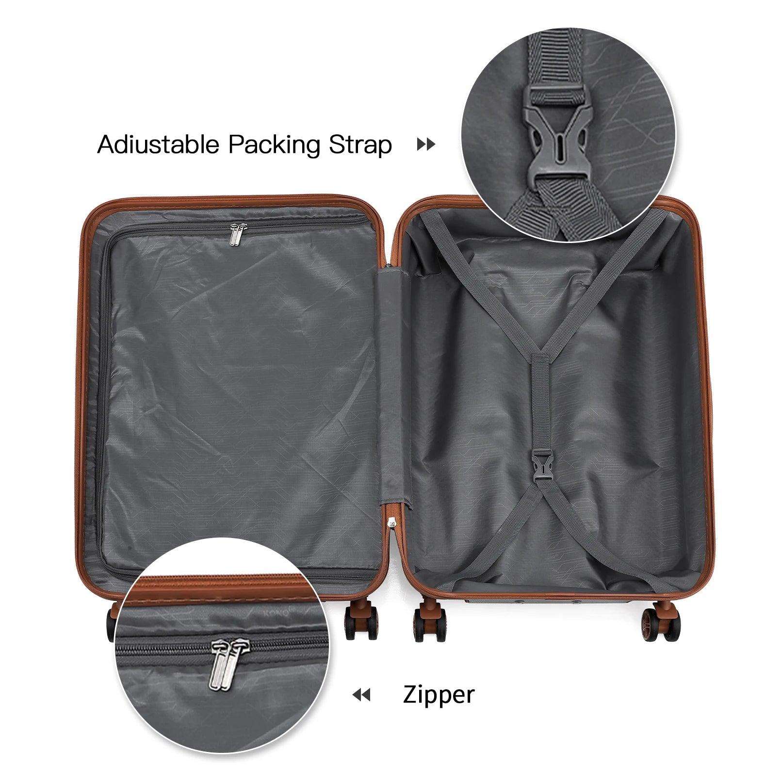 KONO 20/24/28 Inch Travel Trolley Case Hard Shell Suitcase, Lightweight ABS Carry On Luggage with TSA Lock, 360° Silent Double Spinner Wheels, 3-Level Adjustable Telescopic Handle,