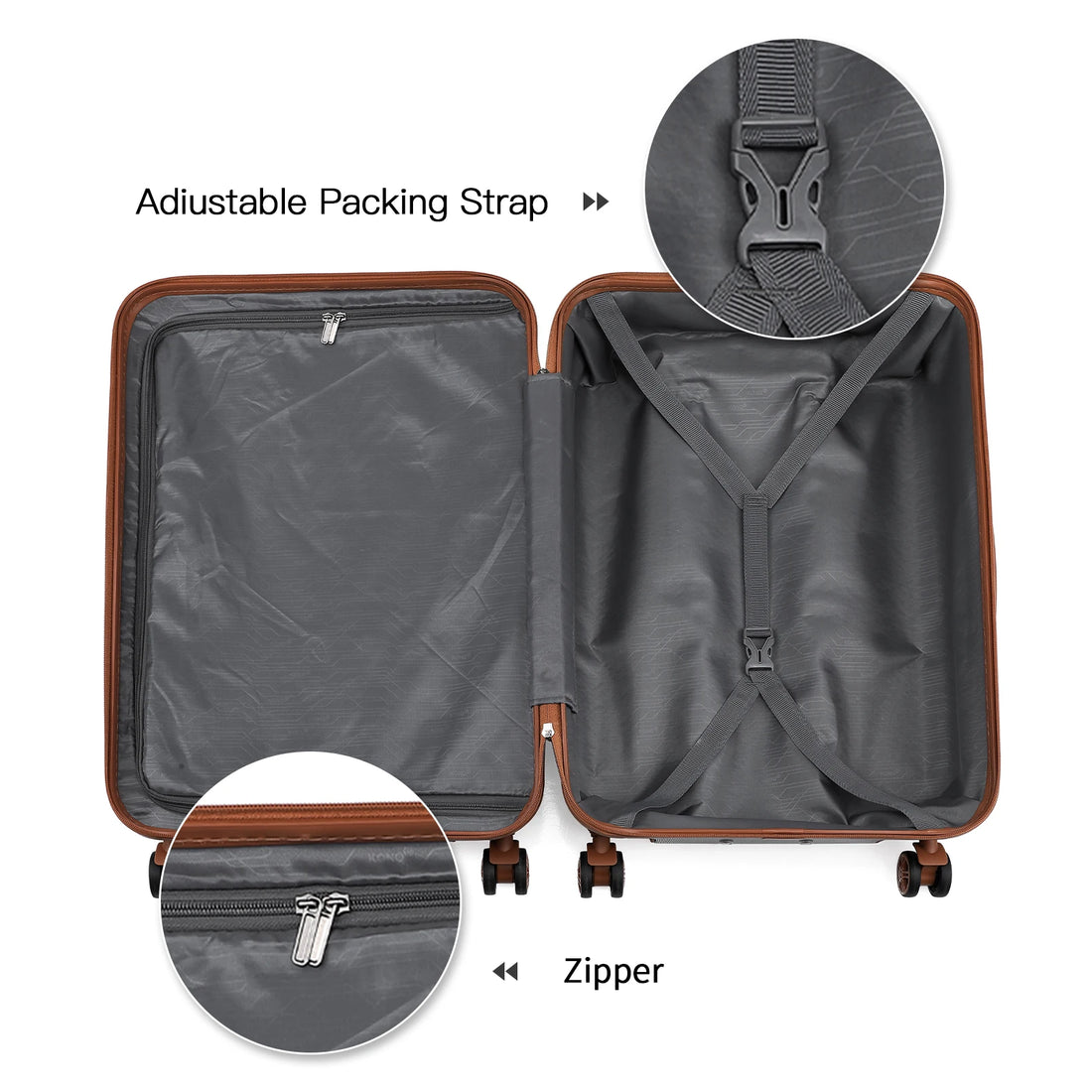 KONO 20/24/28 Inch Travel Trolley Case Hard Shell Suitcase, Lightweight ABS Carry On Luggage with TSA Lock, 360° Silent Double Spinner Wheels, 3-Level Adjustable Telescopic Handle,