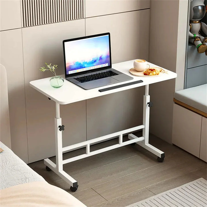 Mobile Stand Up Desk with Wheels Small Computer Desk Adjustable Height Laptop Desk White Standing Table Home Office Desks