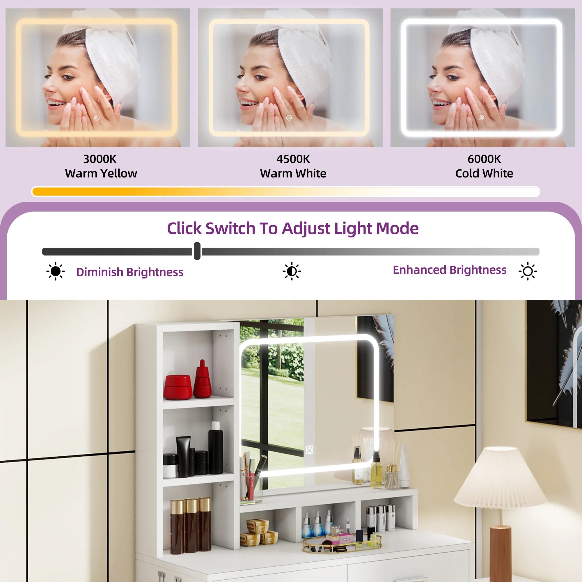 YITAHOME Corner LED Vanity Table with Charging Station Drawers Adjustable Shelves Makeup Desk