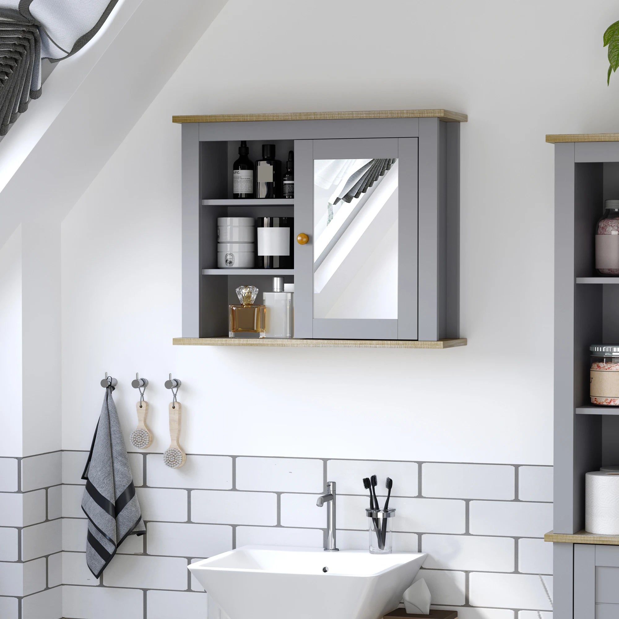 Bathroom Mirror Cabinet Storage Organizer with Open Inside Shelves