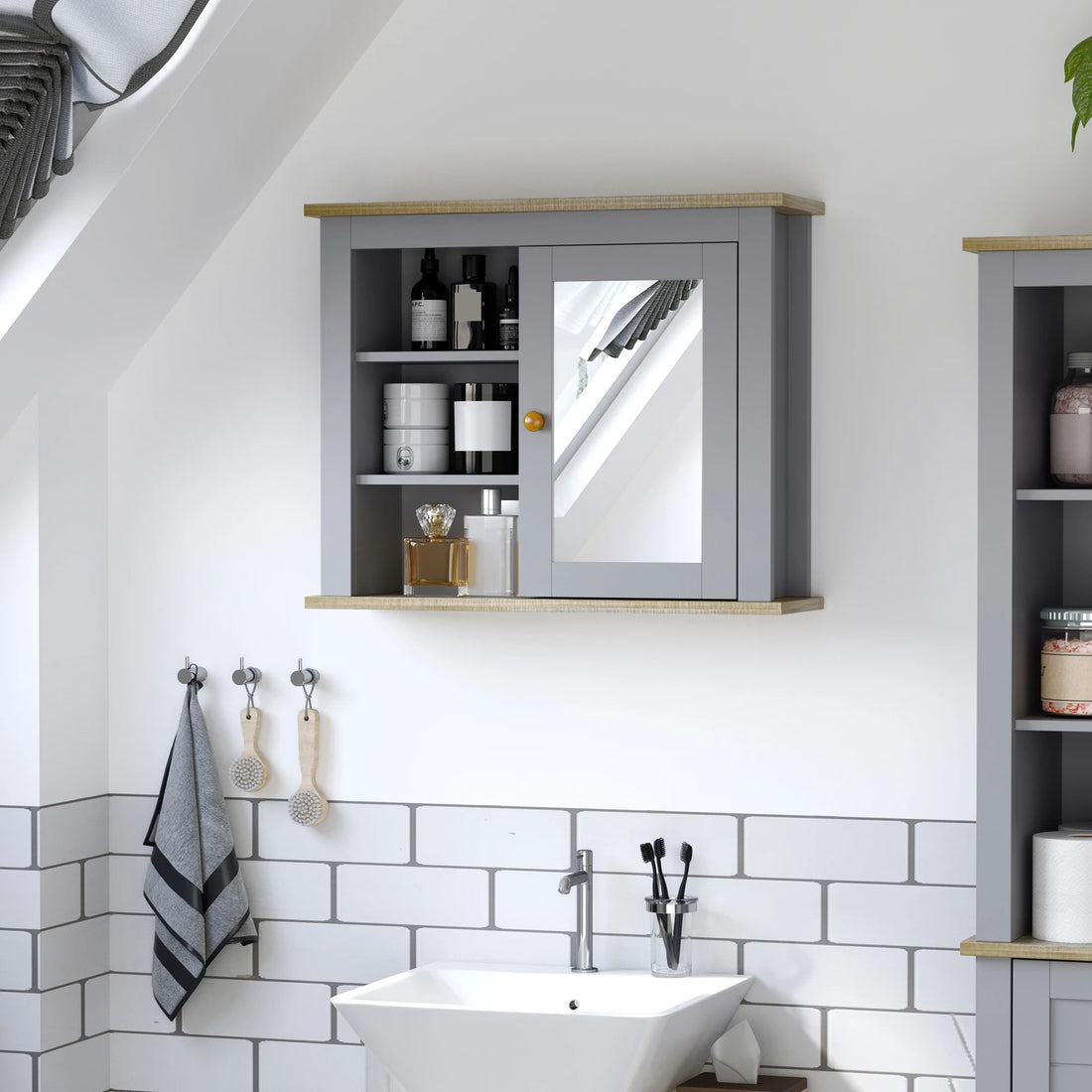 Bathroom Mirror Cabinet Storage Organizer with Open Inside Shelves
