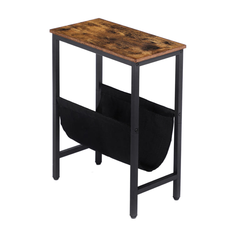 HOOBRO Side Table With Storage Narrow End Table With Magazine Holder Sling Bedside Nightstand Coffee Table For Small Space Brown