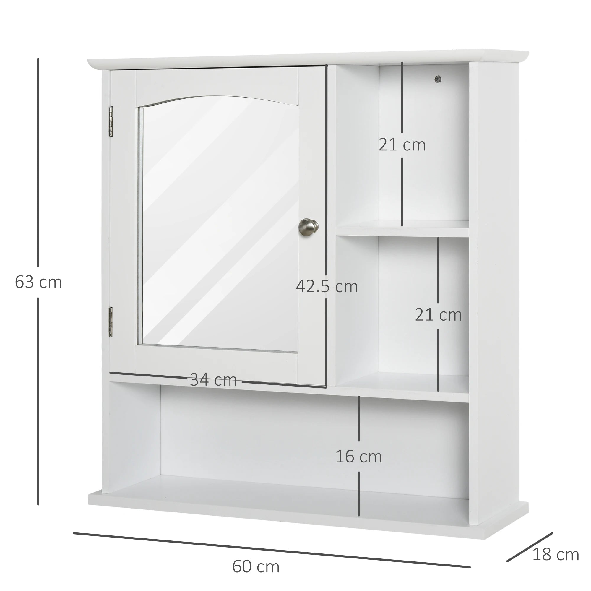 Wall Mounted Bathroom Mirror Glass Storage Cabinet Cupboard with Shelf