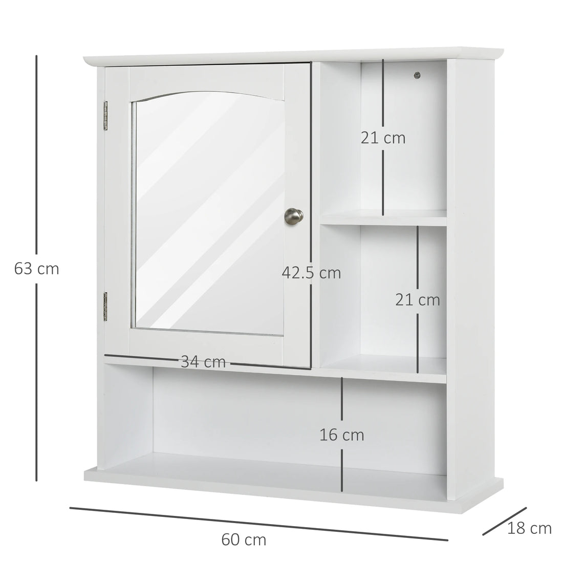 Wall Mounted Bathroom Mirror Glass Storage Cabinet Cupboard with Shelf